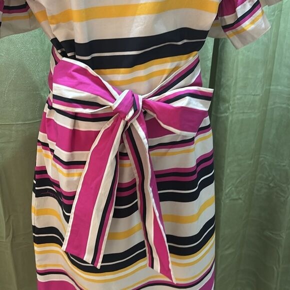 Salvatore Ferragamo 100% cotton Striped Multicolor bell sleeve belted Dress, S - Picture 6 of 13